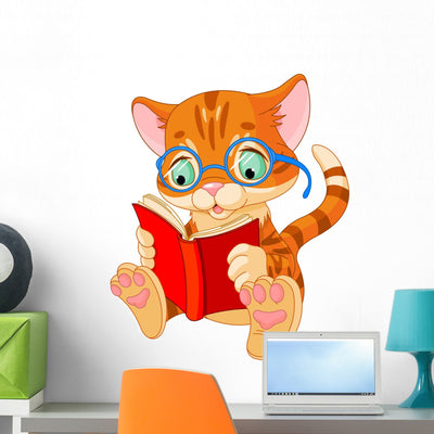 Cute Kitten Education Wall Decal shown on a wall