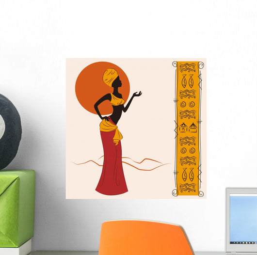 Beautiful African American woman and and ancient pattern Wall Mural