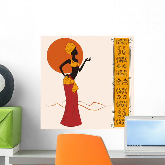 Beautiful African American woman and and ancient pattern Wall Mural