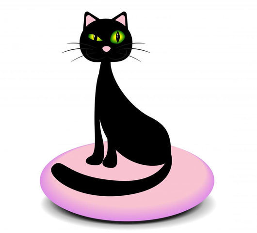 Elegant black cat sitting on a pink pillow Wall Decal