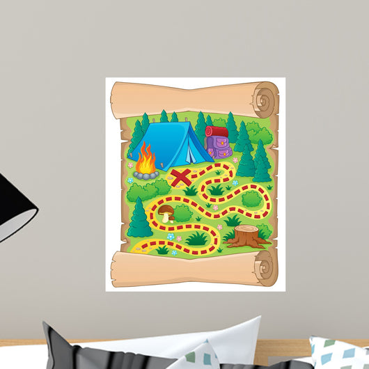 Camping Theme Map Image Wall Mural