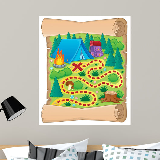 Camping Theme Map Image Wall Mural