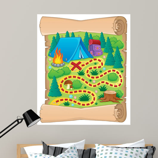 Camping Theme Map Image Wall Mural