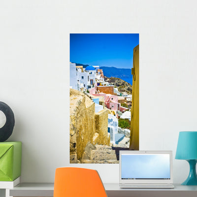 Village Oia Santorini Island Wall Mural shown on a wall