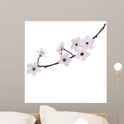 Branch with Flowers Almond Wall Decal shown on a wall