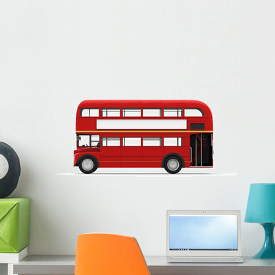 Red Double Decker Bus Side Wall Decal shown on a wall