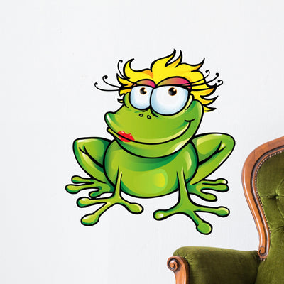Girl Happy Frog Wall Decal shown on a wall