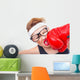 Funny fitness woman with boxing gloves, isolated on white Wall Decal