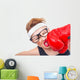 Funny fitness woman with boxing gloves, isolated on white Wall Decal