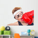 Funny fitness woman with boxing gloves, isolated on white Wall Decal