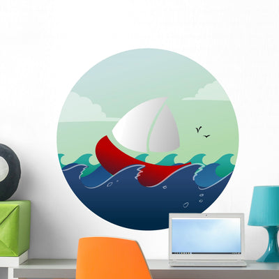 Sail Boat Ship Sea Wall Decal shown on a wall