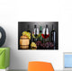 Assortment of wine in glasses and bottles on grey background Wall Mural