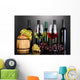 Assortment of wine in glasses and bottles on grey background Wall Mural
