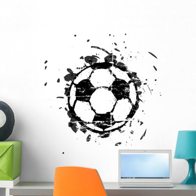 Grungy Soccer Ball Vector Wall Decal shown on a wall
