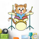 Cartoon Cat Playing Drums Wall Decal