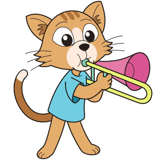 Cartoon Cat Playing Trombone Wall Decal
