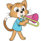 Cartoon Cat Playing Trombone Wall Decal