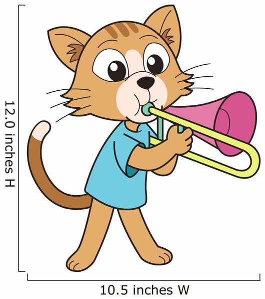 Cartoon Cat Playing Trombone Wall Decal