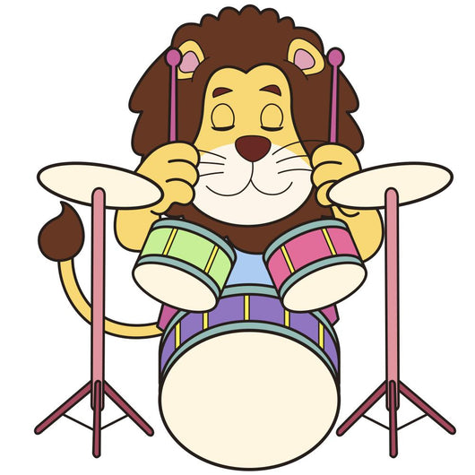 Vinilo decorativo León de dibujos animados tocando bateríaVinilo decorativo León de dibujos animados tocando batería  