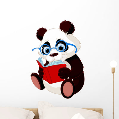 Cute Panda Education Wall Decal shown on a wall