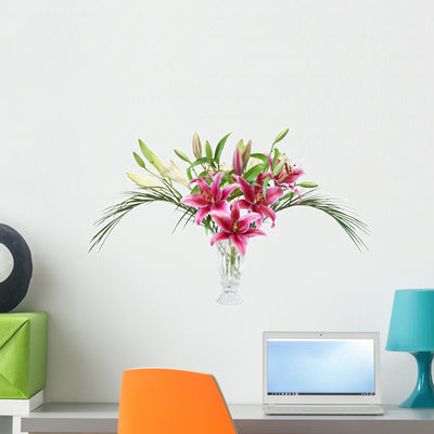 Lilies Vase Wall Decal shown on a wall