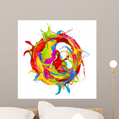 Colored Paints Splashes Circle Wall Decal shown on a wall