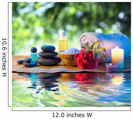 stones, candle camellia oil salt towel on water Wall Mural