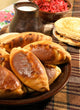 pie (Pierogi, pirogi) and pancake, russian tradition food Wall Mural