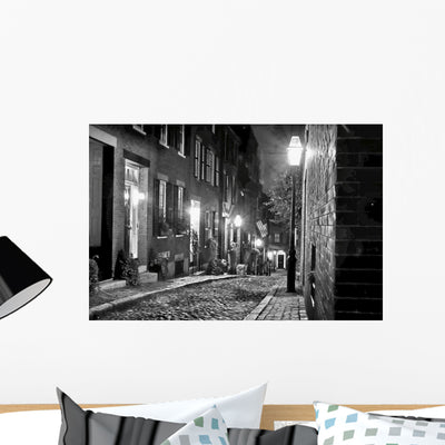 Old New England Night Wall Mural shown on a wall
