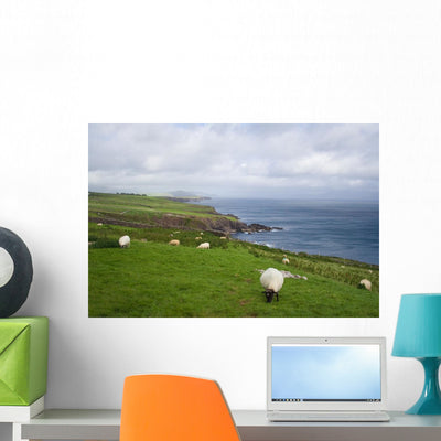Sheep Pasture Wall Mural shown on a wall