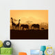 African Animals Silhouettes Sunset Wall Mural