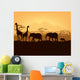 African Animals Silhouettes Sunset Wall Mural