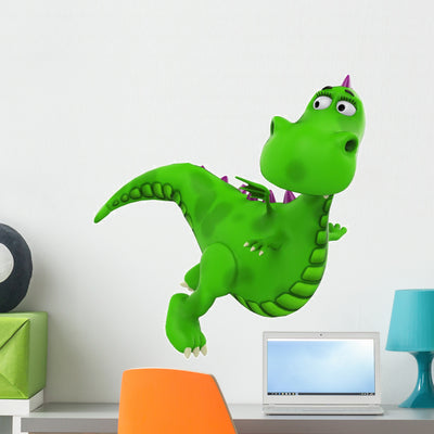 Baby Dragon Flying Wall Decal shown on a wall