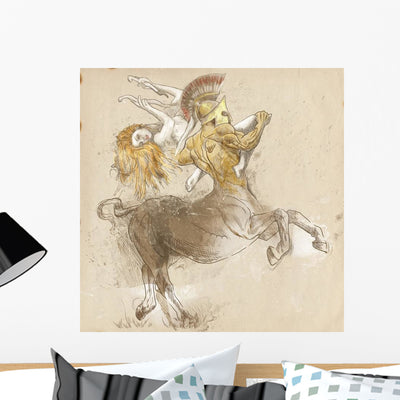 Greek Centaur and Nymph Wall Decal shown on a wall