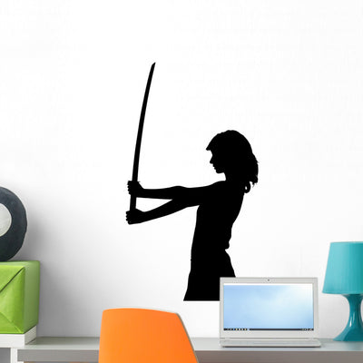 Girl with Katana Studio Wall Decal shown on a wall