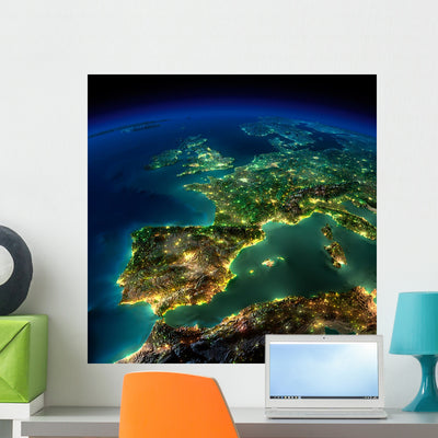 Night Earth Piece Europe Wall Mural shown on a wall