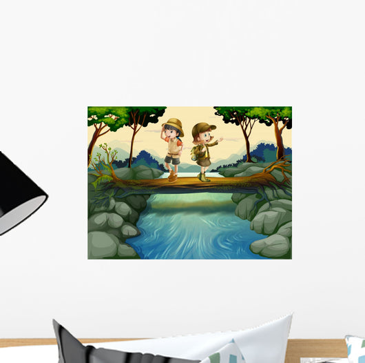 Two Kids Crossing River