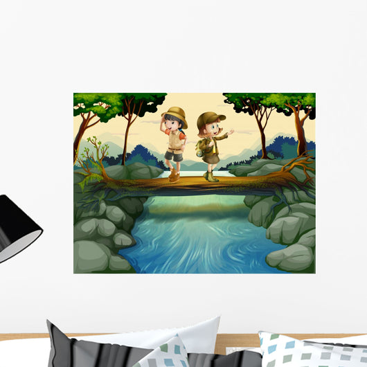 Two Kids Crossing River
