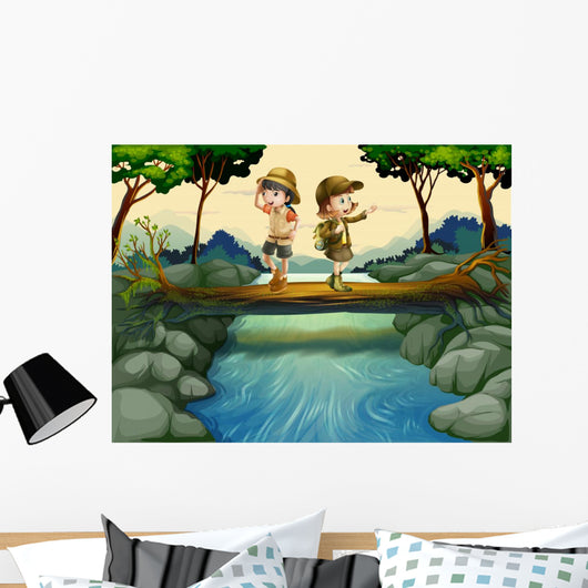 Two Kids Crossing River