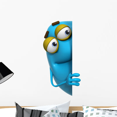 3D Cartoon Cute Blue shown on a wall