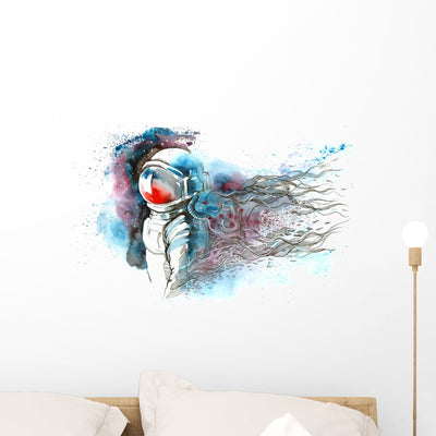 Astronaut Wall Mural shown on a wall