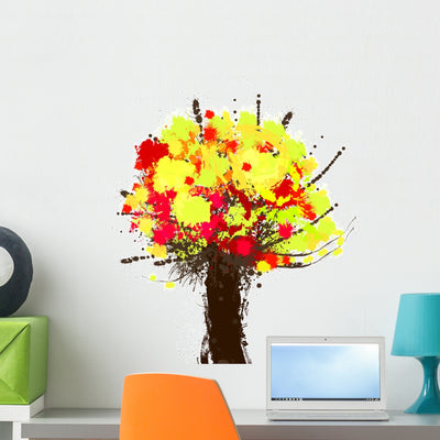 Colorful Abstract Tree Wall Decal shown on a wall