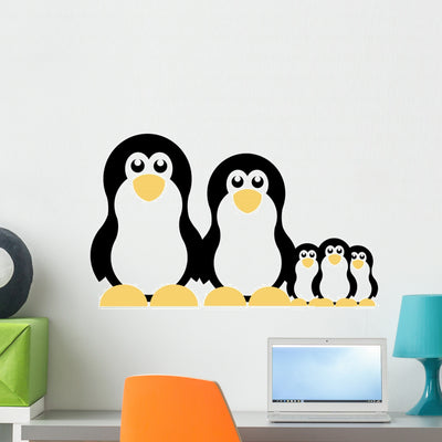 Family Penguins Wall Decal shown on a wall