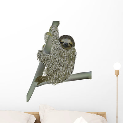 Smiling Sloth Hanging Branch Wall Decal shown on a wall