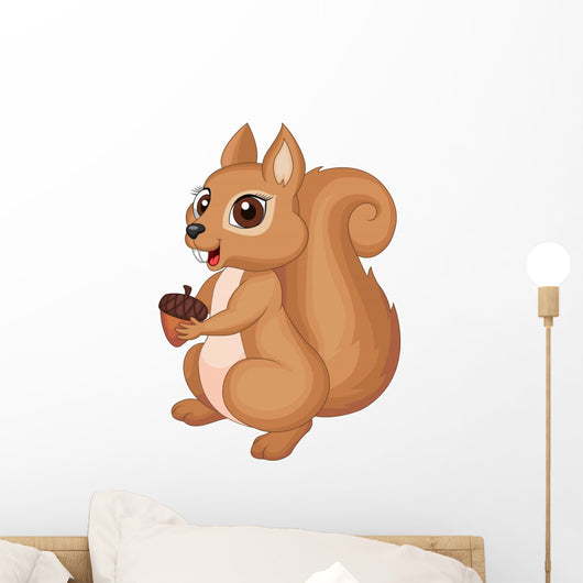 Cute cartoon Squirrel holding acorn Wall Decal
