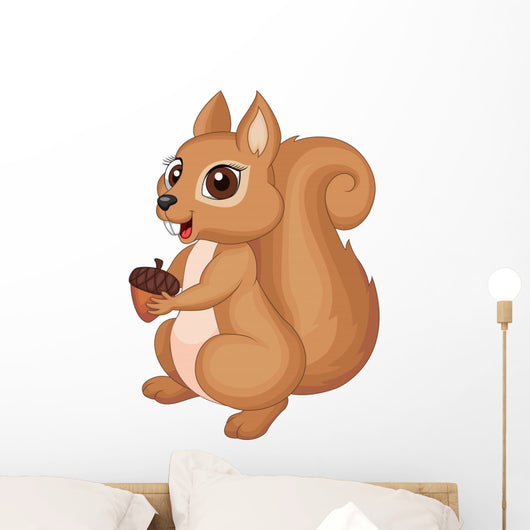 Cute cartoon Squirrel holding acorn Wall Decal