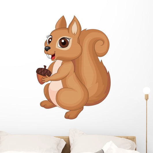 Cute cartoon Squirrel holding acorn Wall Decal