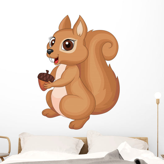 Cute cartoon Squirrel holding acorn Wall Decal
