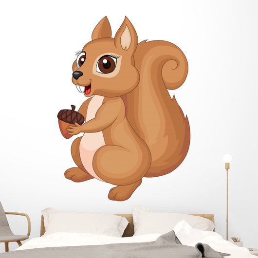 Cute cartoon Squirrel holding acorn Wall Decal