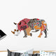 Silhouette Rhinoceros Ethnic Patterns Wall Mural